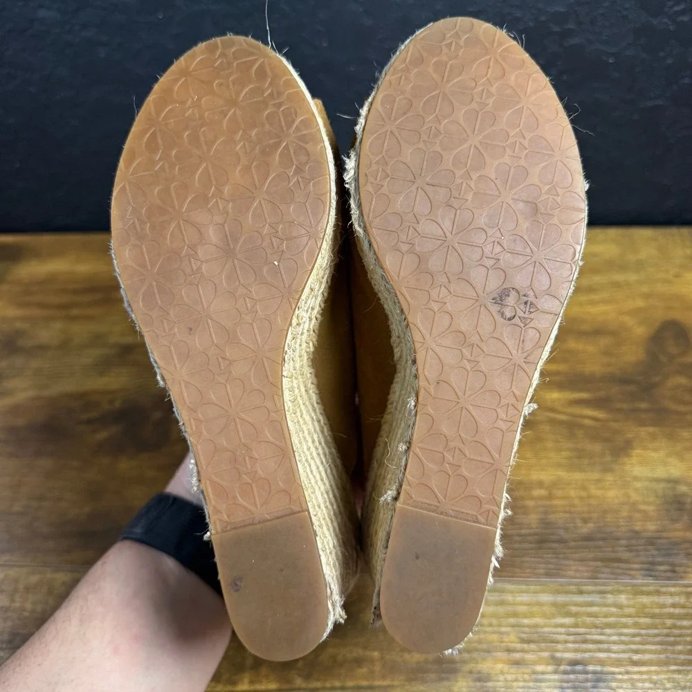 Kate Spade Suede‎ Espadrille Wedge Tan Suede Mule Sandals Womens Size 7.5